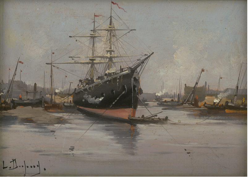 Eugène Galien-Laloue — Deux-mâts au mouillage dans le port