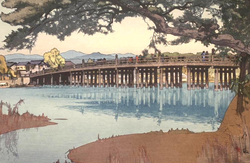 Yoshida Hiroshi, Le Pont de Seta — estampe jizuri, 1933