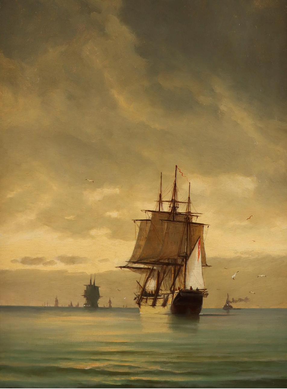 Heinrich Leitner — Trois-mâts en mer calme